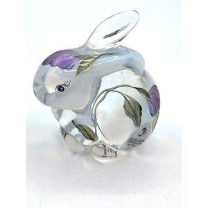 Fenton Art Glass Crystal Opalescent Bunny Rabbit Stamped Hand Painted and Signed